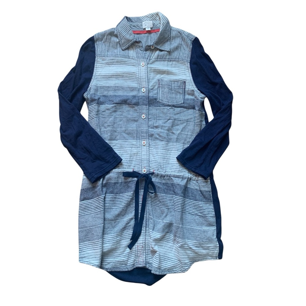Anthropologie Postmark Navy Blue and White Striped Tunic Dress S